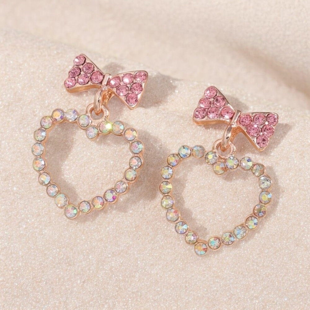 🩷🆕🩷Elegant Pink Bow Heart Earrings